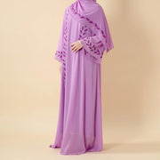 Elegant Crew Neck Long Sleeve Chiffon Abaya Dress with Matching Headscarf (AA230)